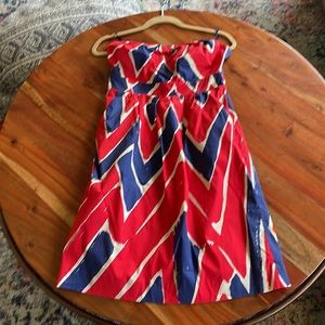 Strapless blue and white dress from Anthropologie in size 4